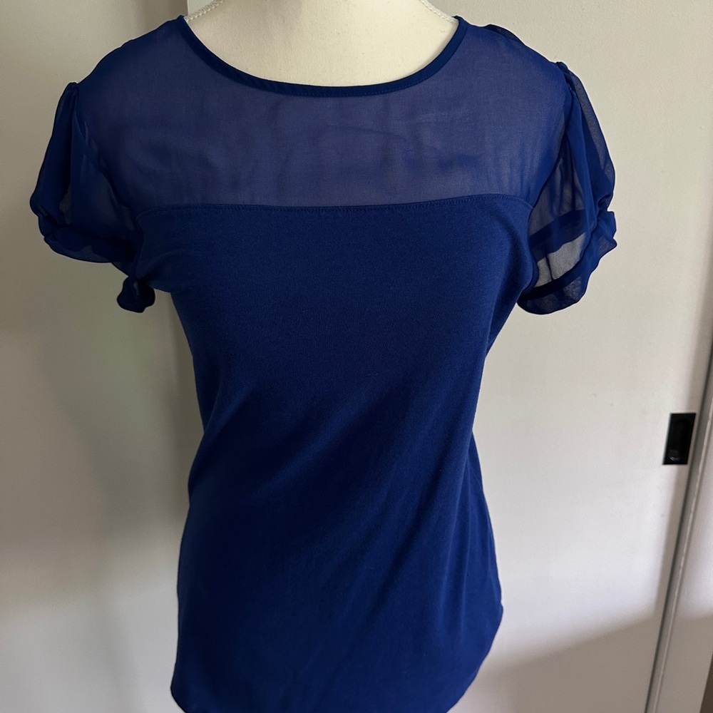 Express Blue Cuffed Sleeve Fitted Blouse